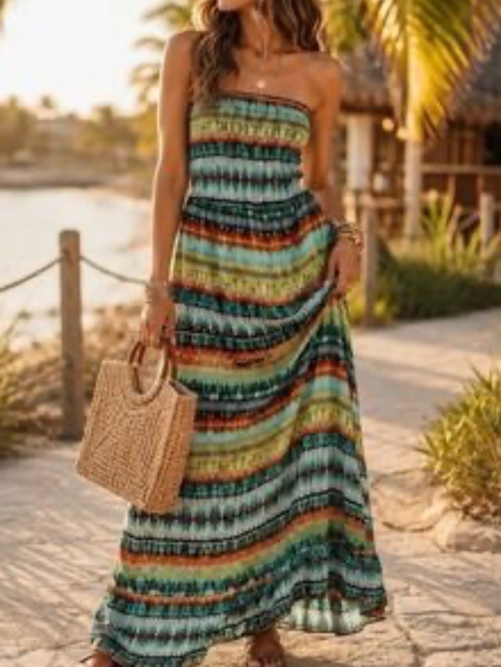 Speechless Strapless Smocked Boho Ikat Maxi Dress - Size S 0003